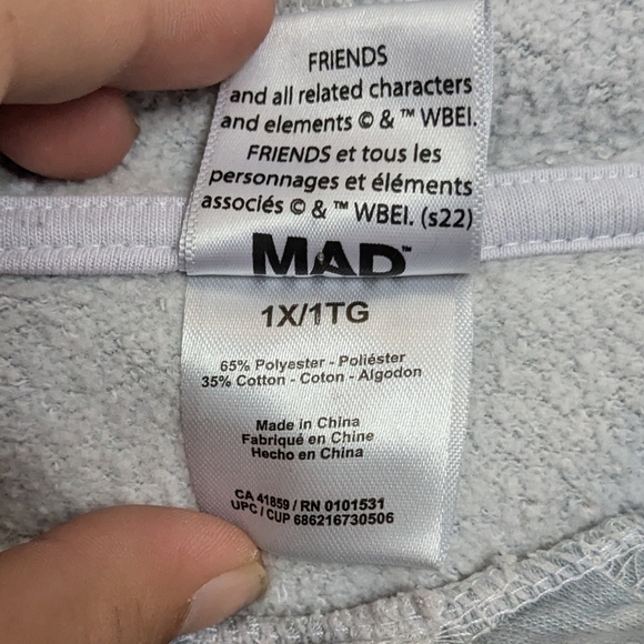 Friends : Hoodie blue / Gray and White size: 1X/1TG - Picture 6 of 10